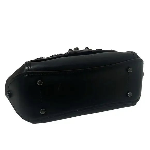 Coach Tea Rose Top Handle Bag Black and Oxblood Leather - Picture 10 of 14